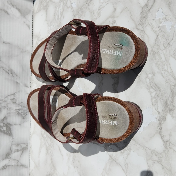 Merrell REVALLI AURA Deep Purple Strappy Wedge Leather Sandal (8) - Picture 6 of 14